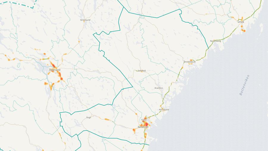 Viltolyckornas fördelning i Västernorrlands län