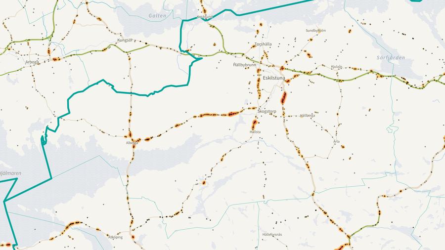 Viltolyckornas fördelning i Eskilstuna kommun