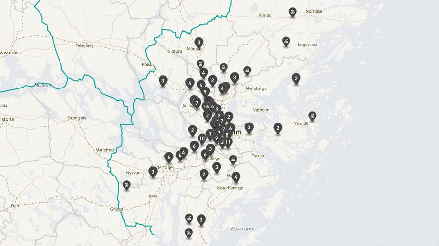 Punktkarta över olyckor i länet