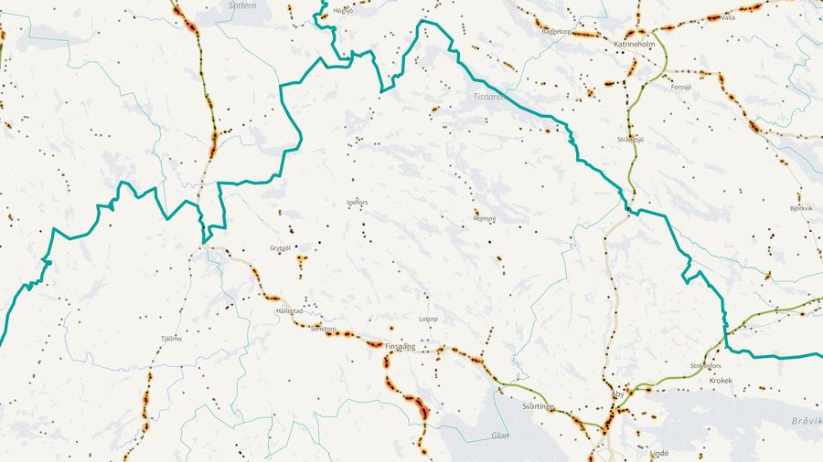 Viltolyckornas fördelning i Finspångs kommun