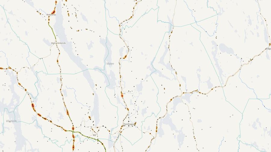 Viltolyckornas fördelning i Forshaga kommun