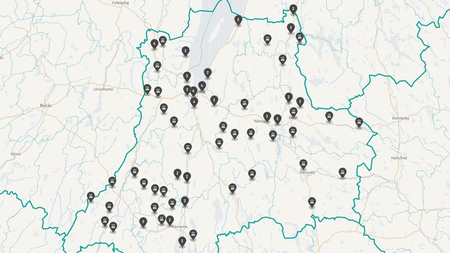 Punktkarta över olyckor i länet