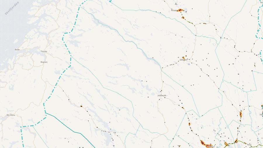 Viltolyckornas fördelning i Jokkmokks kommun