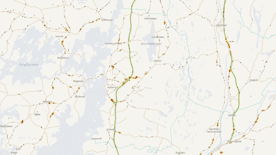 Viltolyckornas fördelning i Stenungsunds kommun