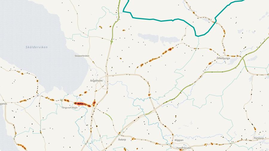 Viltolyckornas fördelning i Ängelholms kommun