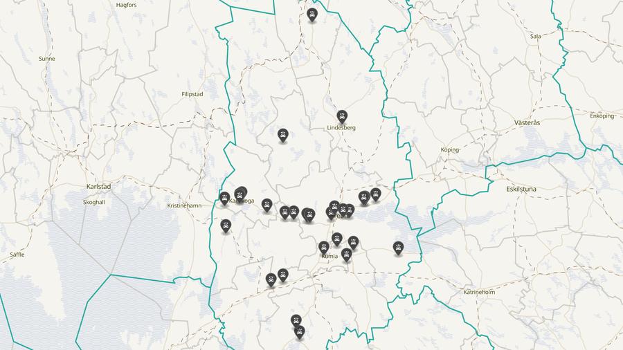 Punktkarta över olyckor i länet