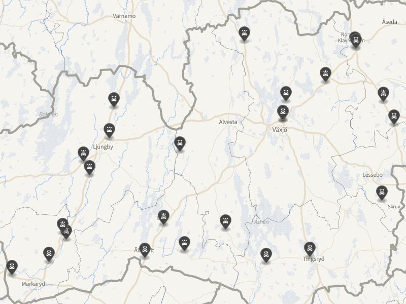 Punktkarta över olyckor i länet