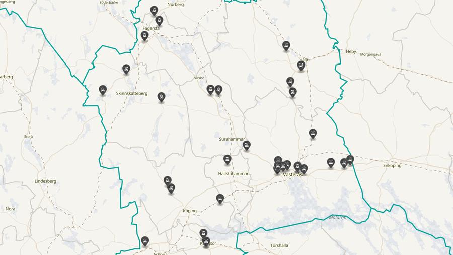Punktkarta över olyckor i länet