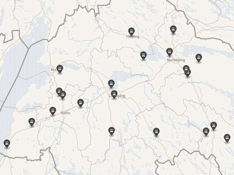 Punktkarta över olyckor i länet