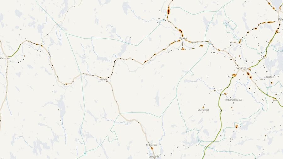 Viltolyckornas fördelning i Gagnefs kommun