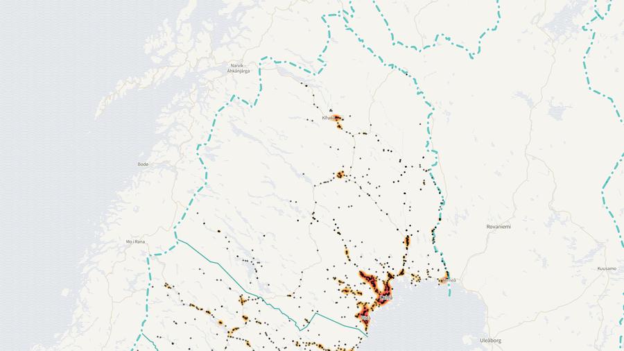 Viltolyckornas fördelning i Norrbottens län