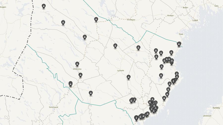 Punktkarta över olyckor i länet