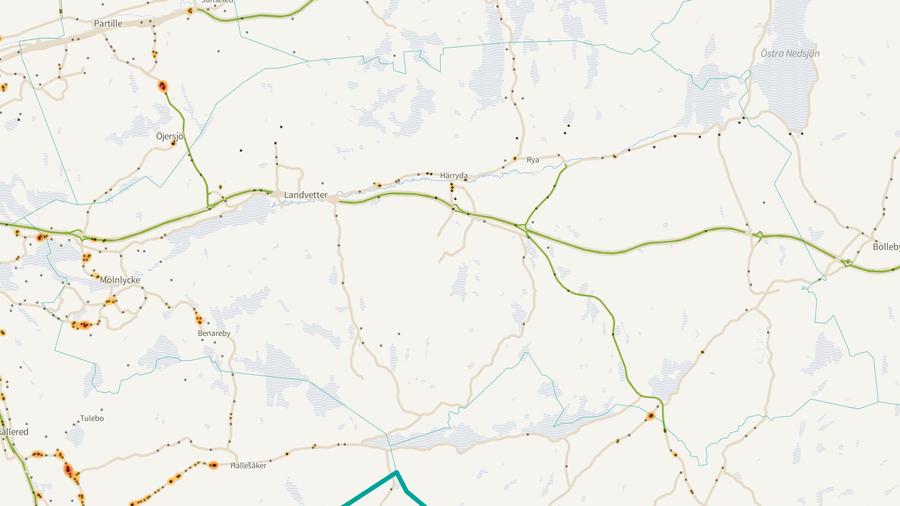 Viltolyckornas fördelning i Härryda kommun