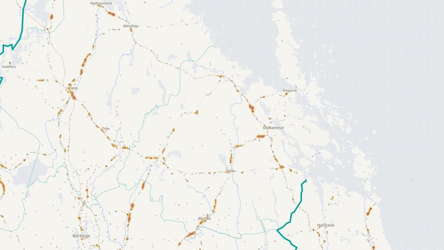 Viltolyckornas fördelning i Östhammars kommun