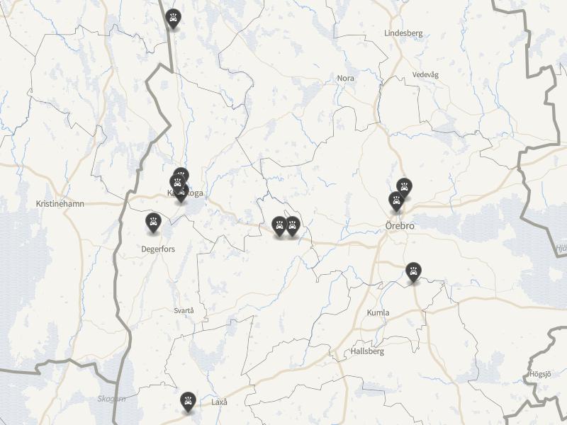 Punktkarta över olyckor i länet