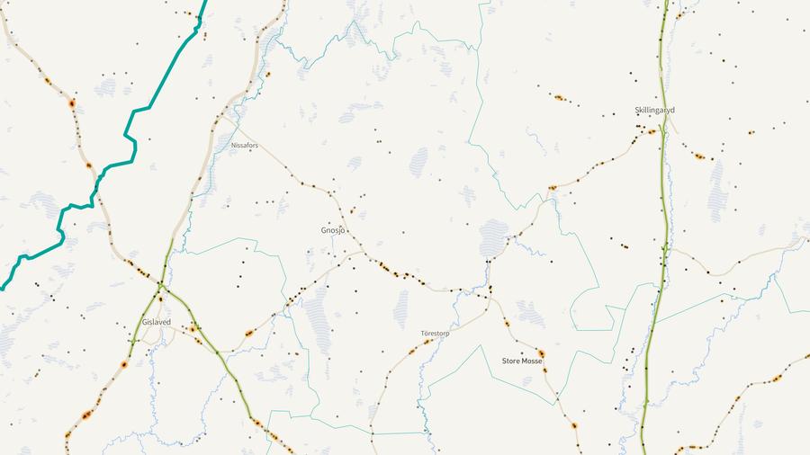 Viltolyckornas fördelning i Gnosjö kommun