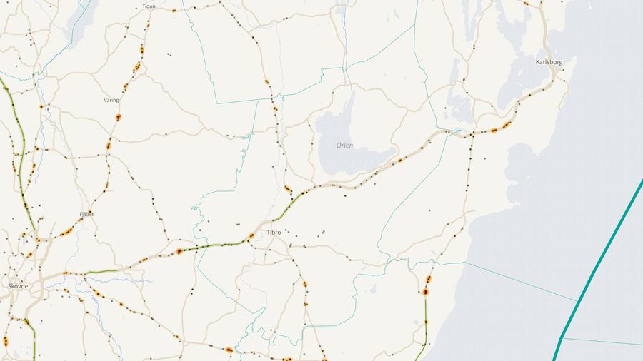 Viltolyckornas fördelning i Tibro kommun