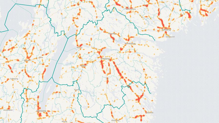 Viltolyckornas fördelning i Östergötlands län