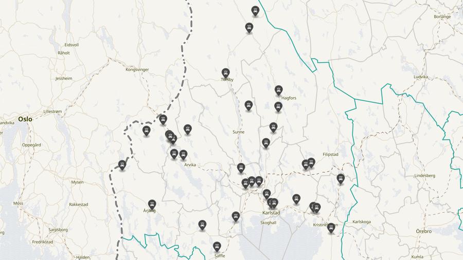 Punktkarta över olyckor i länet