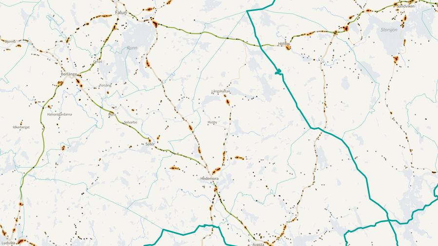 Viltolyckornas fördelning i Hedemora kommun