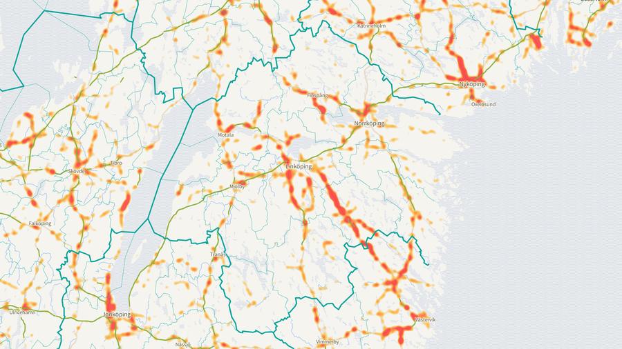 Viltolyckornas fördelning i Östergötlands län