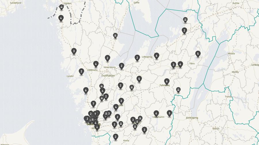 Punktkarta över olyckor i länet