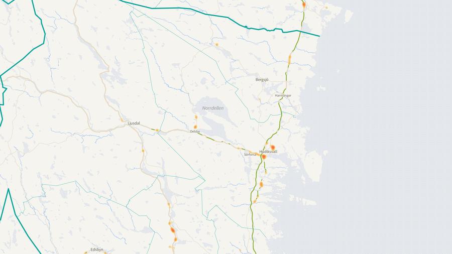 Viltolyckornas fördelning i Hudiksvalls kommun