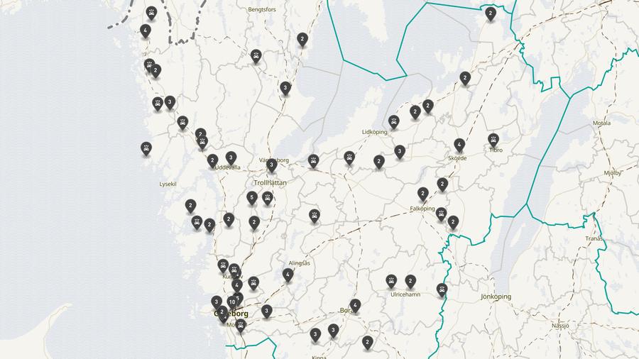Punktkarta över olyckor i länet