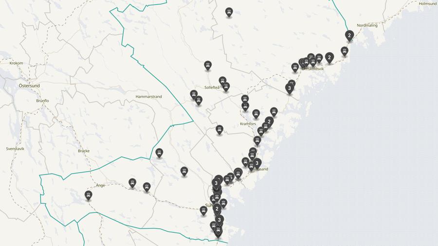 Punktkarta över olyckor i länet