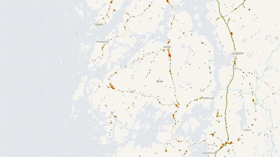Viltolyckornas fördelning i Orusts kommun