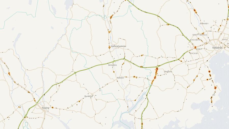 Viltolyckornas fördelning i Hallstahammars kommun