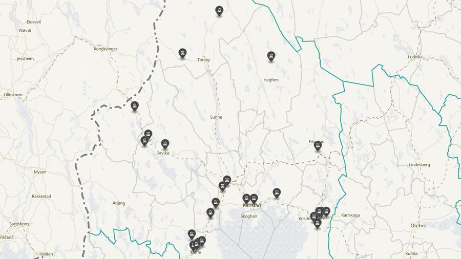 Punktkarta över olyckor i länet