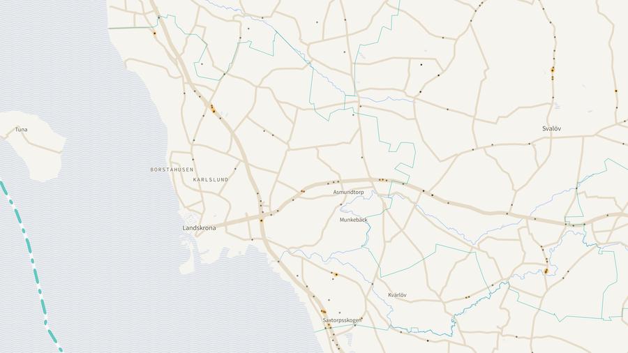 Viltolyckornas fördelning i Landskrona kommun