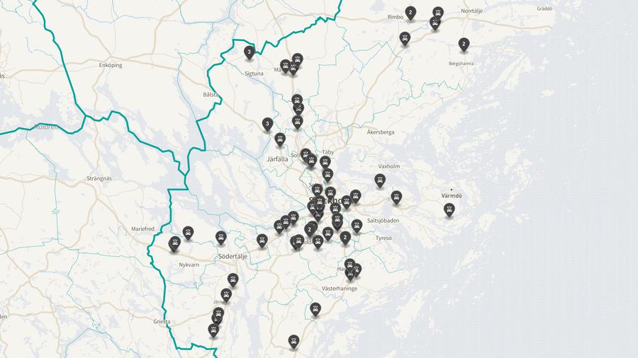 Punktkarta över olyckor i länet