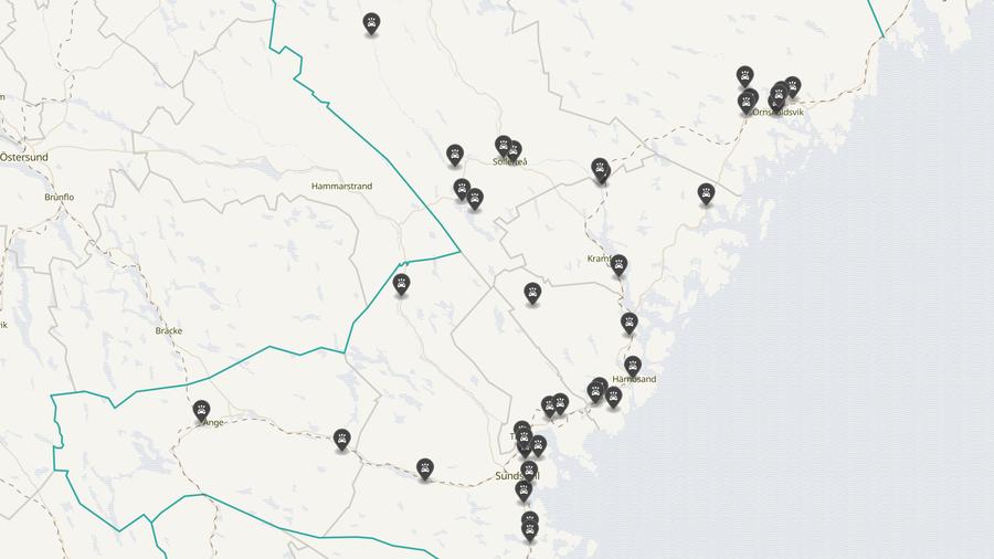 Punktkarta över olyckor i länet