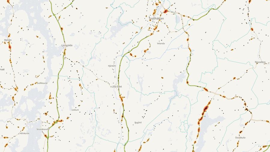Viltolyckornas fördelning i Lilla Edets kommun