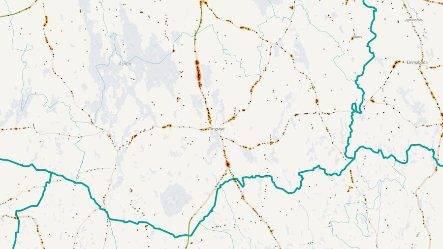 Viltolyckornas fördelning i Tingsryds kommun
