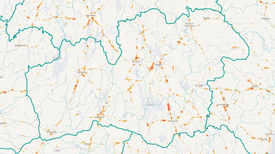 Viltolyckornas fördelning i Kronobergs län