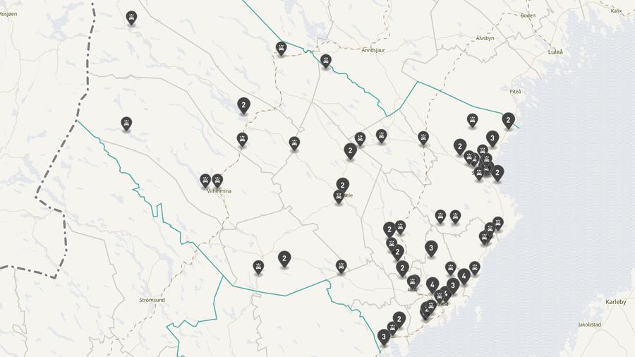 Punktkarta över olyckor i länet