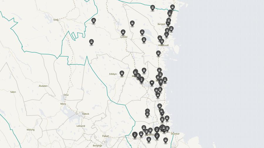 Punktkarta över olyckor i länet