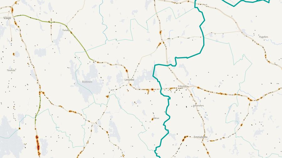 Viltolyckornas fördelning i Lessebo kommun