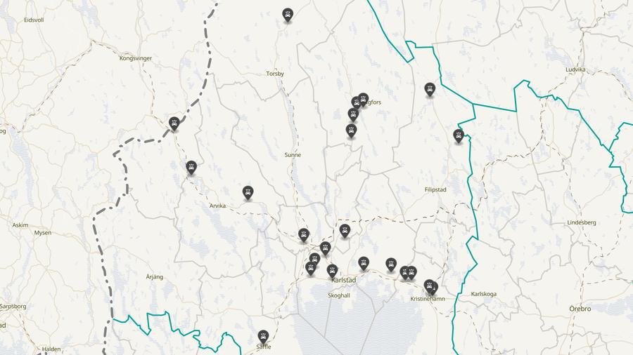 Punktkarta över olyckor i länet