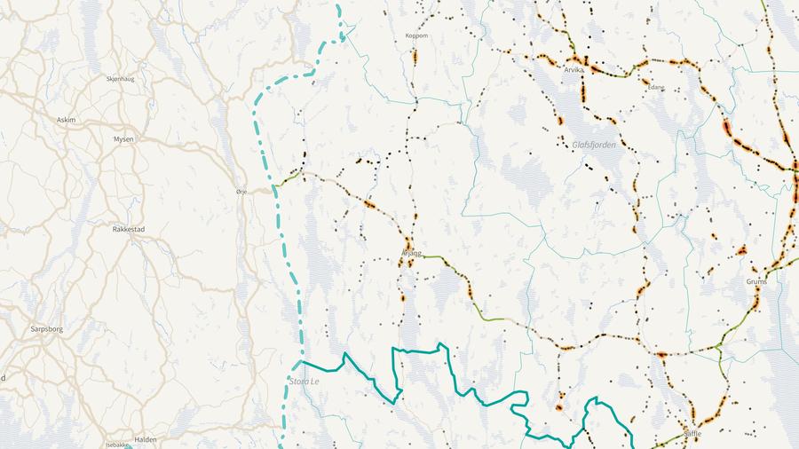 Viltolyckornas fördelning i Årjängs kommun