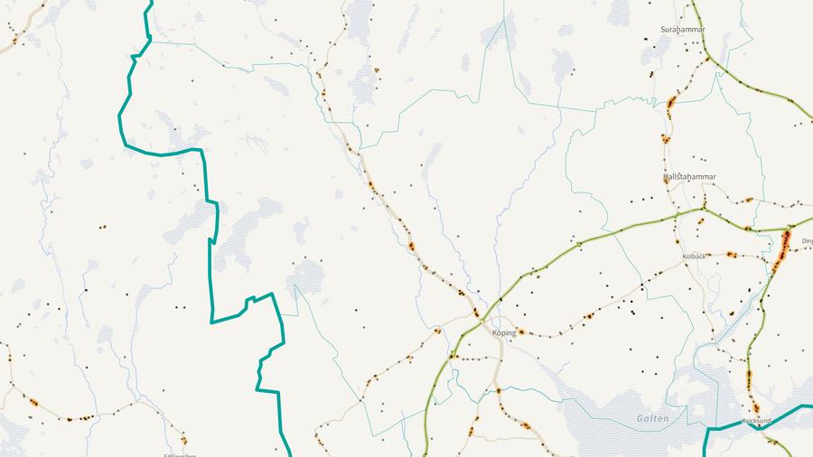 Viltolyckornas fördelning i Köpings kommun