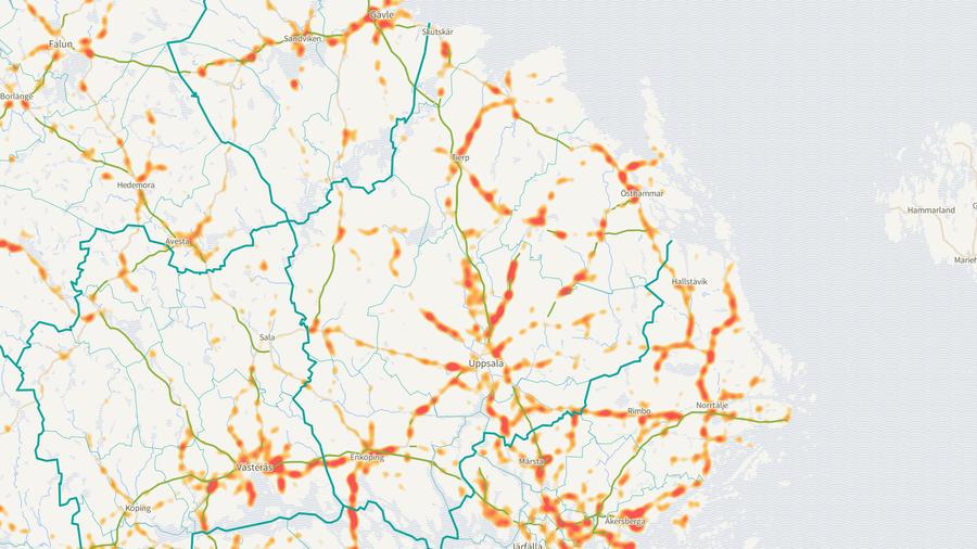 Viltolyckornas fördelning i Uppsala län