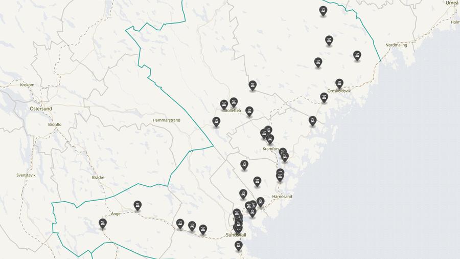 Punktkarta över olyckor i länet