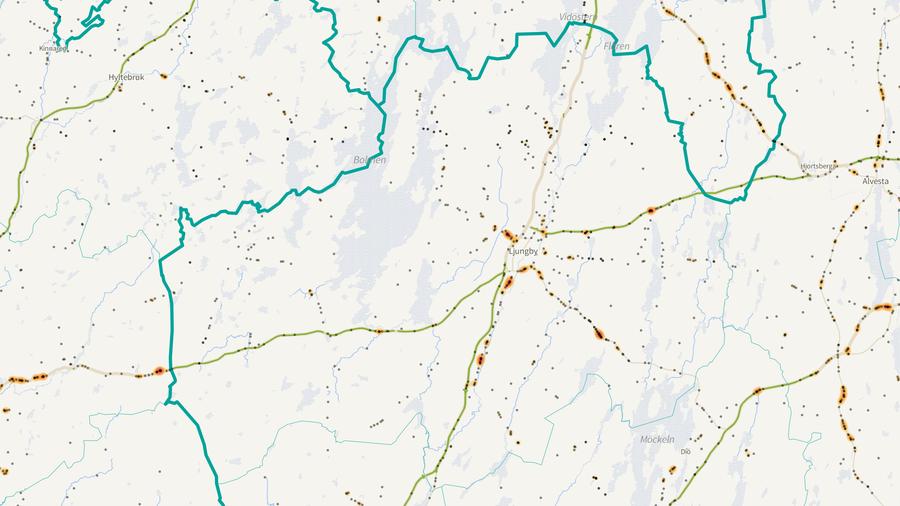 Viltolyckornas fördelning i Ljungby kommun