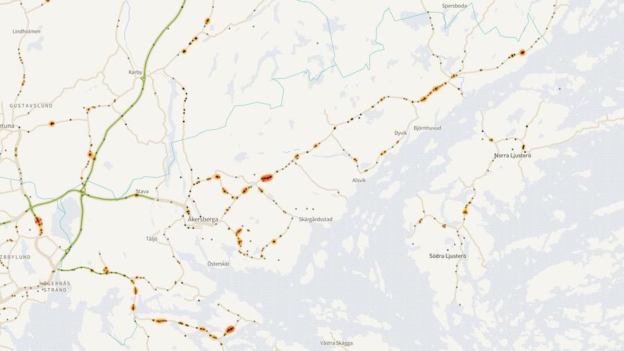 Viltolyckornas fördelning i Österåkers kommun