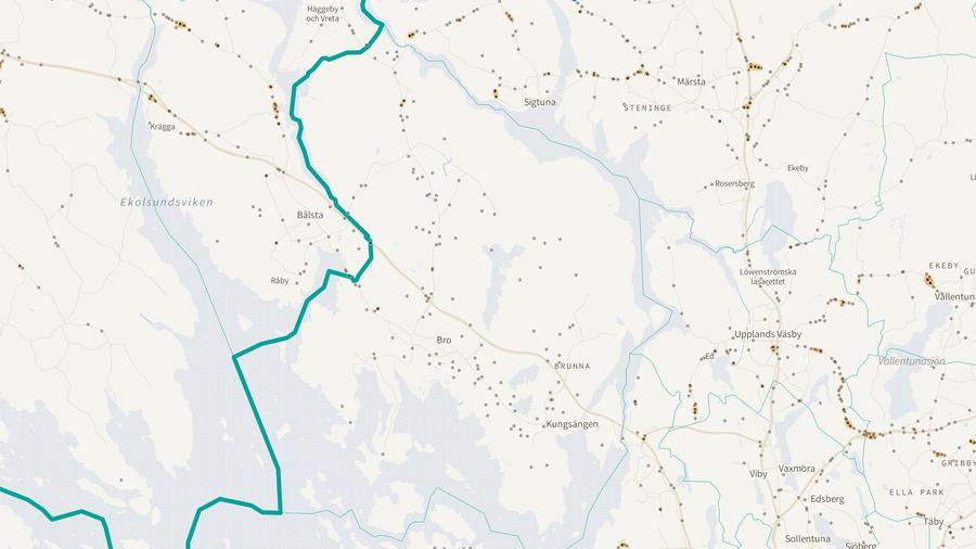 Viltolyckornas fördelning i Upplands-Bro kommun