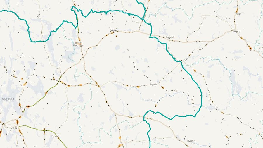 Viltolyckornas fördelning i Uppvidinge kommun